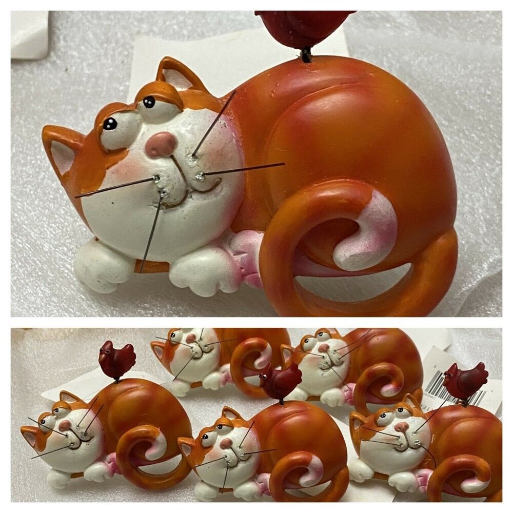 Cat & Bird Figurine Handcrafted Resin 5 napkin rings